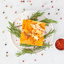 second breakfast in a vegan box diet - sweet potato and celery gratin with vegan béchamel and rosemary